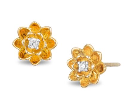 Enchanted Disney Fine Jewelry 10k Yellow Gold 1 20 CTTW Tiana Water Lily Earrings Online