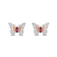 Enchanted Disney Fine Jewelry Sterling Silver and 10K Rose Gold 1 10 CTTW Diamond and Rhodolite Garnet Mulan Butterfly Earrings Fashion