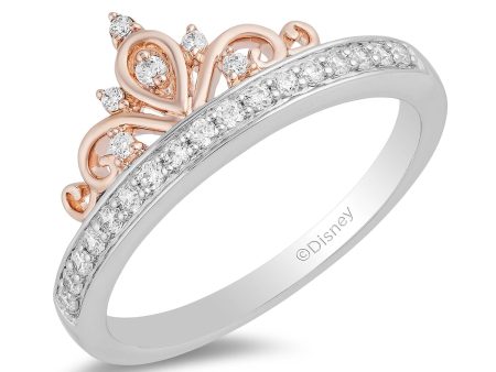 Enchanted Disney Fine Jewelry Sterling Silver and 10K Rose Gold 1 5 CTTW Majestic Princess Tiara Ring For Sale