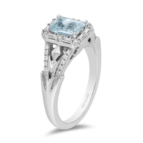 Enchanted Disney Fine Jewelry 14K White Gold with 3 8 CTTW Diamonds and Aquamarine Elsa Engagement Ring For Discount