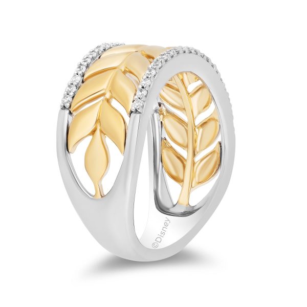 Enchanted Disney Fine Jewelry Sterling Silver and 10K Yellow Gold with 1 5 CTTW Diamond Anna Wheat Anniversary Band Cheap