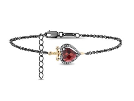 Enchanted Disney Fine Jewelry Black Rhodium over Sterling Silver and 10K Yellow Gold With 1 10 CTTW Diamond and Garnet Evil Queen Dagger Bracelet Online