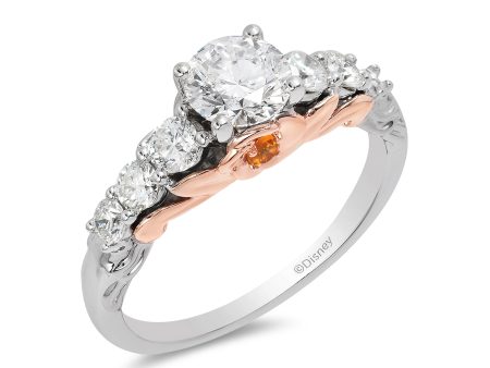 Enchanted Disney Fine Jewelry 14K White Gold and Rose Gold with 1 1 4 CTTW Diamond with Citrine Belle Engagement Ring Sale