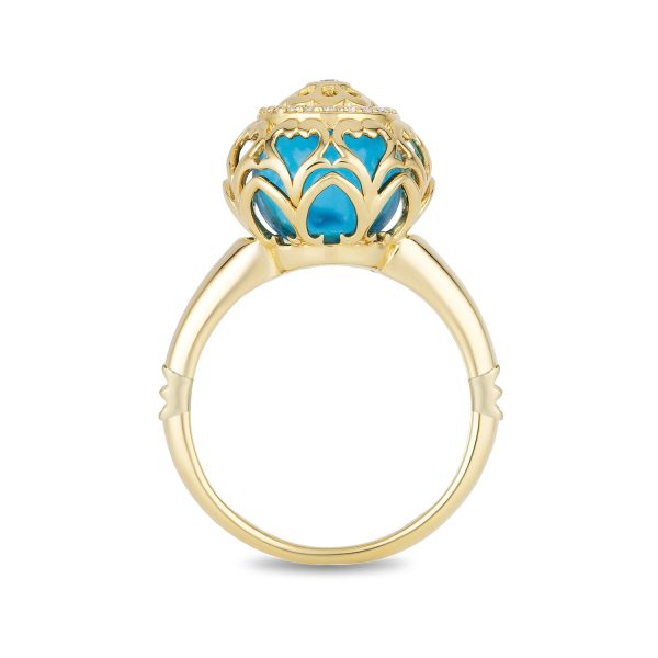 Enchanted Disney Fine Jewelry 14K Yellow Gold 1 10 CTTW Diamond and Swiss Blue Topaz Jasmine Fashion Ring on Sale