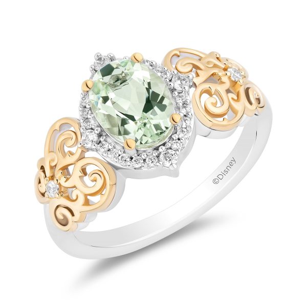 Enchanted Disney Fine Jewelry 14K Yellow Gold Over Sterling Silver with 1 8 CTTW  Diamonds and Green Amethyst  Tiana Ring For Cheap