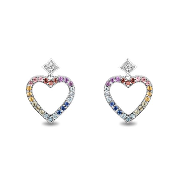 Enchanted Disney Fine Jewelry Sterling Silver with Accent Diamonds and Gemstones Majestic Princess Heart Earrings Fashion