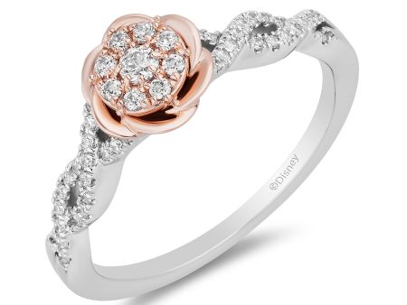 Enchanted Disney Fine Jewelry 10K White Gold and Rose Gold with 1 4 CTTW Diamonds Belle Engagement Ring Online