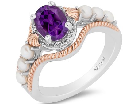 Enchanted Disney Fine Jewelry 14K Rose Gold Over Sterling Silver with 1 20 CTTW Diamonds and Amethyst and Fresh Water Pearl Little Mermaid 35th Anniversary Ariel Ring Online Hot Sale