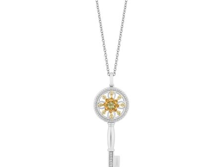 Enchanted Disney Fine Jewelry Sterling Silver and 10K Yellow Gold With 1 6 CTTW Diamond and Peridot Tiana Key Pendant Necklace Online now