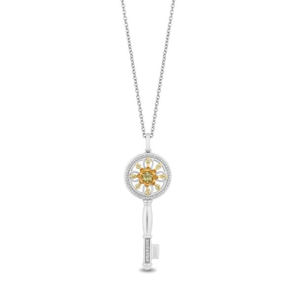 Enchanted Disney Fine Jewelry Sterling Silver and 10K Yellow Gold With 1 6 CTTW Diamond and Peridot Tiana Key Pendant Necklace Online now