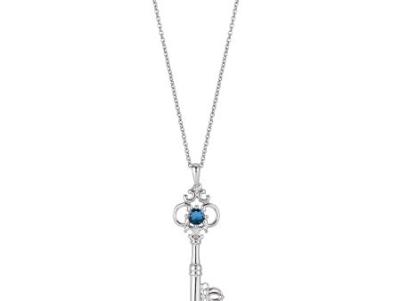 Enchanted Disney Fine Jewelry Sterling Silver with London Blue Topaz Disney Cinderella Key Pendant Necklace Supply