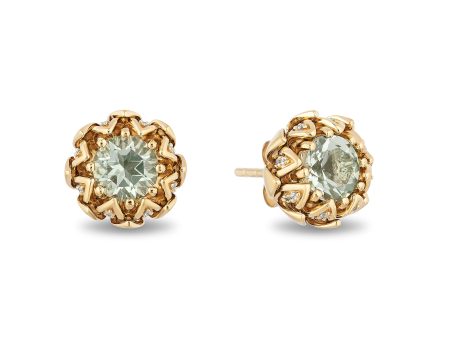 Enchanted Disney Fine Jewelry 10K Yellow Gold With 1 8 CTTW Diamond and Green Amethyst Tiana Stud Earrings Discount