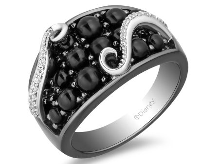 Enchanted Disney Fine Jewelry The Little Mermaid Black Rhodium over Sterling Silver with 1 10 CTTW Diamond with Black Onyx Ursula Bubbles Ring Supply