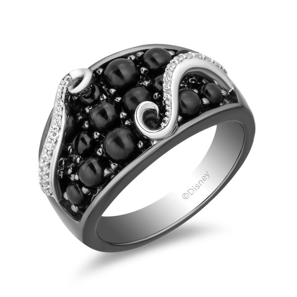 Enchanted Disney Fine Jewelry The Little Mermaid Black Rhodium over Sterling Silver with 1 10 CTTW Diamond with Black Onyx Ursula Bubbles Ring Supply