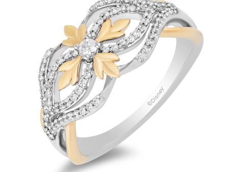 Enchanted Disney Fine Jewelry Sterling Silver and 10K Yellow Gold with 1 4 CTTW Diamond Anna Ring Online Hot Sale