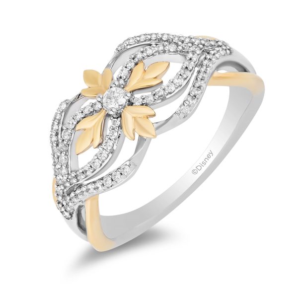 Enchanted Disney Fine Jewelry Sterling Silver and 10K Yellow Gold with 1 4 CTTW Diamond Anna Ring Online Hot Sale