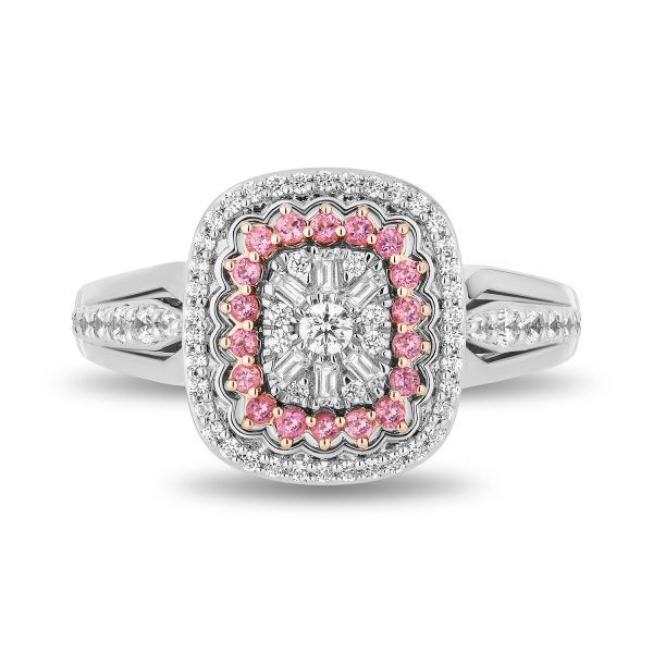 Enchanted Disney Fine Jewelry 14K White Gold and Rose Gold with 1 2 CTTW Diamonds and Pink Tourmaline Aurora Engagement Ring Cheap