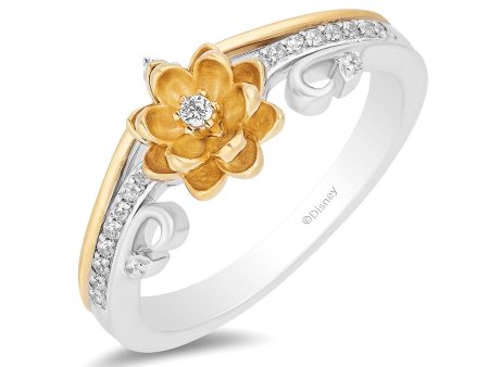 Enchanted Disney Fine Jewelry Sterling Silver and 10K Yellow Gold 1 8 CTTW Diamond Tiana Flower Ring Online