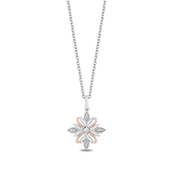 Enchanted Disney Fine Jewelry Sterling Silver and 10K Rose Gold With 1 10 CTTW Diamond Anna Pendant Necklace Online Hot Sale