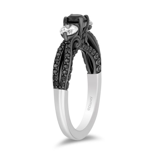 Enchanted Disney Fine Jewelry 14K White Gold with Black Rhodium Ursula Black and White diamond Three Stone Engagement ring with 1 1 4 CTTW Diamonds For Discount