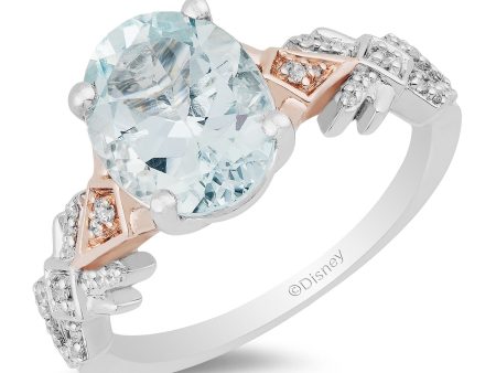 Enchanted Disney Fine Jewelry 10K White Gold and Rose Gold with 1 6 CTTW Diamond and Aquamarine Elsa Engagement Ring Discount