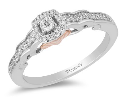 Enchanted Disney Fine Jewelry 10K White Gold and Rose Gold with 1 4 CTTW Diamond Ariel Engagement Ring For Sale