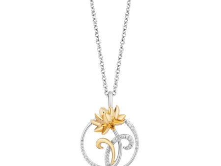 Enchanted Disney Fine Jewelry Sterling Silver and 10K Yellow Gold With 1 10 CTTW Diamond Tiana Lotus Pendant Necklace Fashion