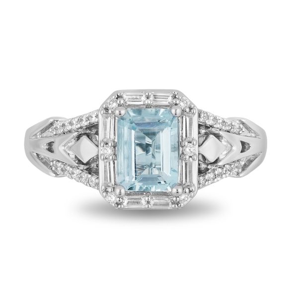 Enchanted Disney Fine Jewelry 14K White Gold with 3 8 CTTW Diamonds and Aquamarine Elsa Engagement Ring For Discount