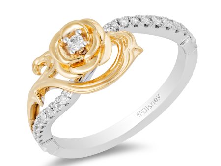 Enchanted Disney Fine Jewelry Sterling Silver and 10K Yellow Gold with 1 6 CTTW Diamonds Belle Rose Ring Cheap