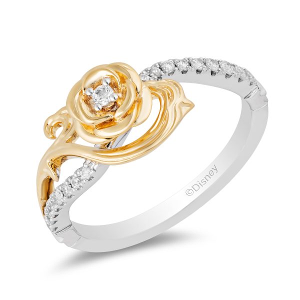 Enchanted Disney Fine Jewelry Sterling Silver and 10K Yellow Gold with 1 6 CTTW Diamonds Belle Rose Ring Cheap