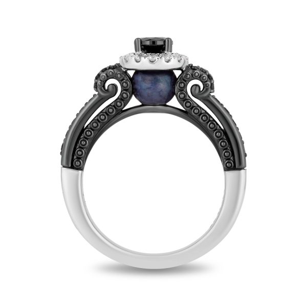 Enchanted Disney Fine Jewelry 14K White Gold with Black Rhodium Ursula Halo Engagement Ring with 1 CTTW Diamonds and Peek-a-boo Black Pearl For Cheap