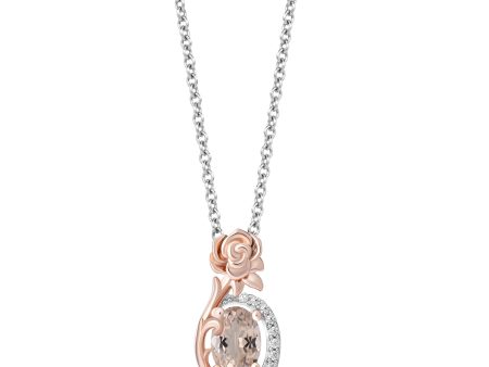 Enchanted Disney Fine Jewelry Sterling Silver and 10K Rose Gold with 1 20 CTTW Diamond and Morganite Aurora Rose Pendant Necklace on Sale