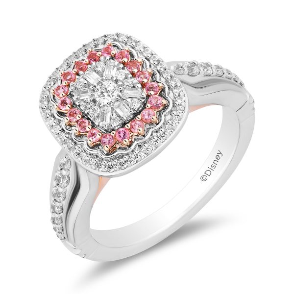 Enchanted Disney Fine Jewelry 14K White Gold and Rose Gold with 1 2 CTTW Diamonds and Pink Tourmaline Aurora Engagement Ring Cheap