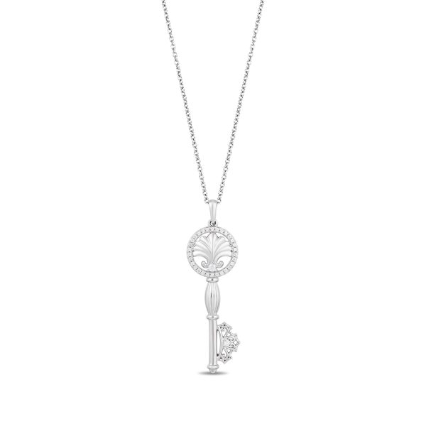 Enchanted Disney Fine Jewelry Sterling Silver 1 6 CTTW Ariel Shell Key Pendant Necklace Supply