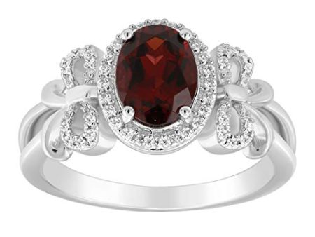 Enchanted Disney Fine Jewelry Sterling Silver with 1 6 CTTW Diamond and Red Garnet Snow White Bow Ring For Cheap