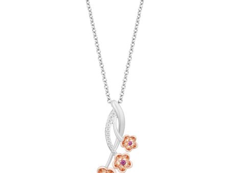 Enchanted Disney Fine Jewelry Sterling Silver and 10K Rose Gold with 1 20 CTTW Diamond and Rhodolite Garnet Mulan Pendant Necklace on Sale