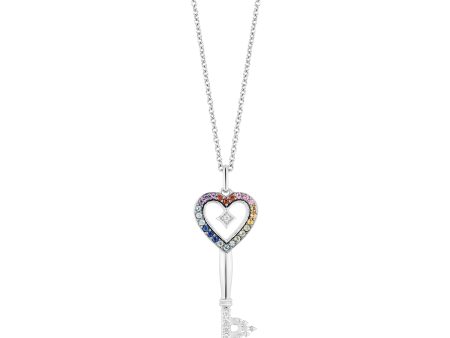 Enchanted Disney Fine Jewelry Sterling Silver with 1 10 CTTW Diamonds and Gemstones Majestic Princess Key Heart Necklace For Discount