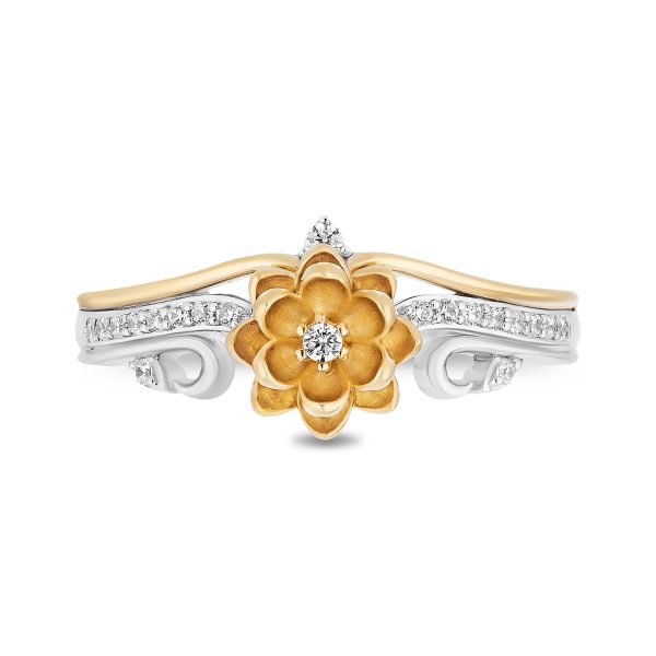 Enchanted Disney Fine Jewelry Sterling Silver and 10K Yellow Gold 1 8 CTTW Diamond Tiana Flower Ring Online