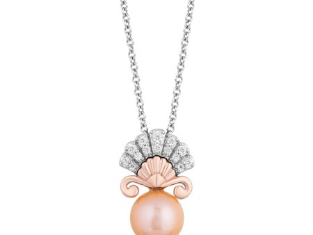 Enchanted Disney Fine Jewelry Sterling Silver and 14K Rose Gold with 1 8 CTTW Diamonds and Pink Pearl Ariel Necklace Online