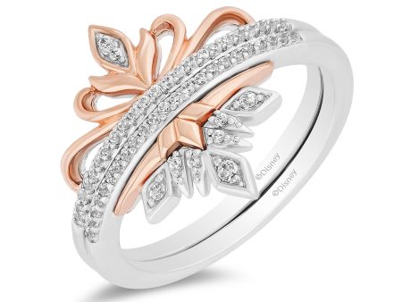 Enchanted Disney Fine Jewelry Sterling Silver and 10K Rose Gold With 1 6 CTTW Diamond Elsa and Anna Duo Stack Ring Online Sale