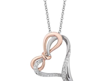 Enchanted Disney Fine Jewelry Sterling Silver and 10K Rose Gold 1 10 CTTW Snow White Bow Pendant Necklace Online now