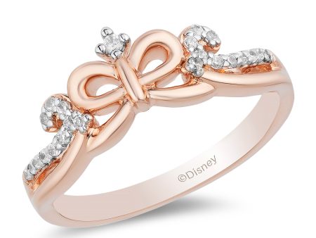 Enchanted Disney Fine Jewelry 14K Rose Gold Over Sterling Silver with 1 10 CTTW Diamonds Snow White Bow Ring For Sale