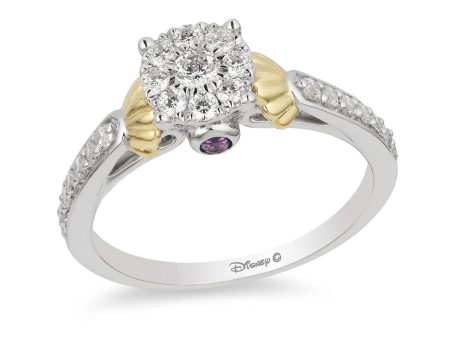 Enchanted Disney Fine Jewelry 10K White Gold and Yellow Gold 1 2 CTTW Diamond And Amethyst Ariel Engagement Ring Discount