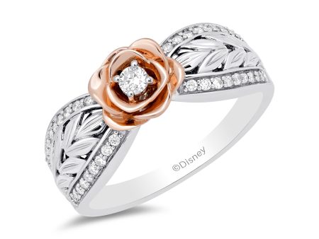 Enchanted Disney Fine Jewelry Sterling Silver and 10K Rose Gold 1 4 CTTW Belle Rose Ring Online now