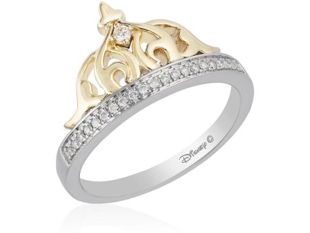 Enchanted Disney Fine Jewelry Sterling Silver and 10K Yellow Gold 1 10 CTTW Jasmine Tiara Ring Discount