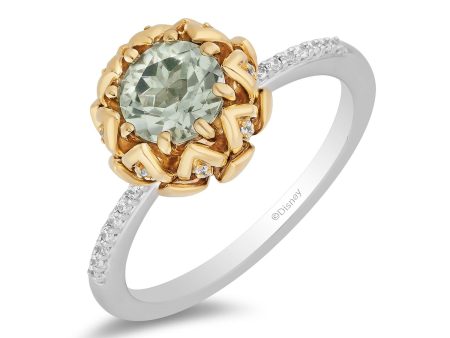 Enchanted Disney Fine Jewelry Sterling Silver and 10K Yellow Gold With 1 8 CTTW Diamond and Round Green Amethyst Tiana Ring Sale