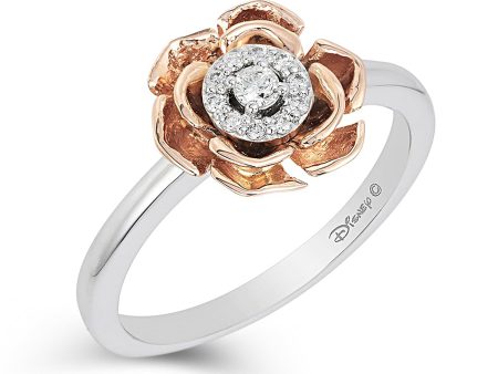 Enchanted Disney Fine Jewelry 14K White Gold And Rose Gold 1 10 CTTW Belle Fashion Ring Online Hot Sale