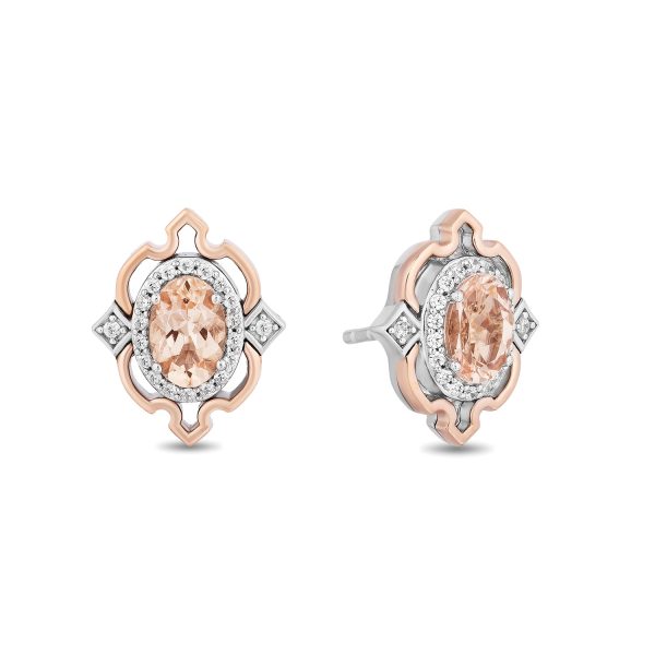 Enchanted Disney Fine Jewelry Sterling Silver and 10K Rose Gold with 1 6 CTTW Diamond and Morganite Aurora Stud Earrings For Discount