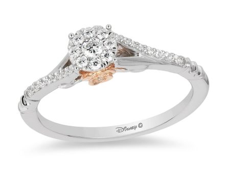 Enchanted Disney Fine Jewelry 10K White Gold and Rose Gold 1 5 CTTW Belle Promise Ring For Cheap