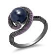 Enchanted Disney Fine Jewelry Black Rhodium over Sterling Silver with 1 4 CTTW Black Diamonds, Amethyst and Black Pearl Ursula Ring Online Sale